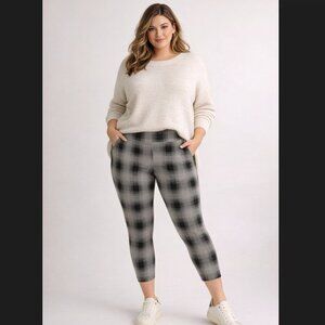 Torrid Crop Leggings 2X 18 20 Plaid Gray Check High Rise Pockets Stretch Cotton